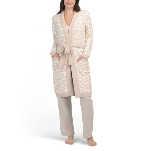 CUPCAKES & CASHMERE Coconut Milk Leopard Long Sleeve Robe With Belt And Pockets - Picture 1 of 2